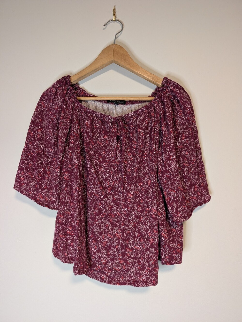 💰 2/$12 George 2XL Burgundy Floral Off-Shoulder Peasant Top
